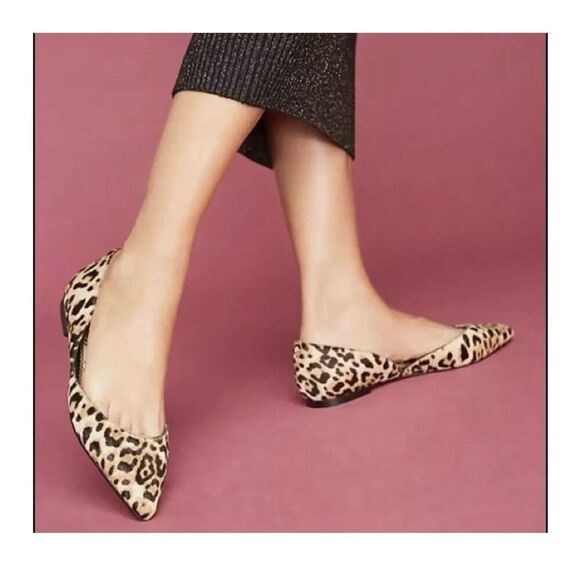 Sam Edelman Leopard Flats 7.5 Rodney Calf Hair D’orsay Pointed Toe Classic mob w - Picture 1 of 9